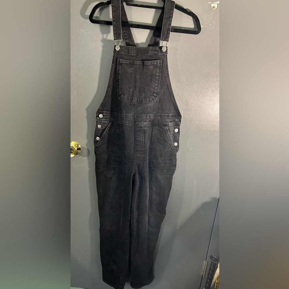 Old Navy Straight-Leg, Washed Black Overalls, Size 8